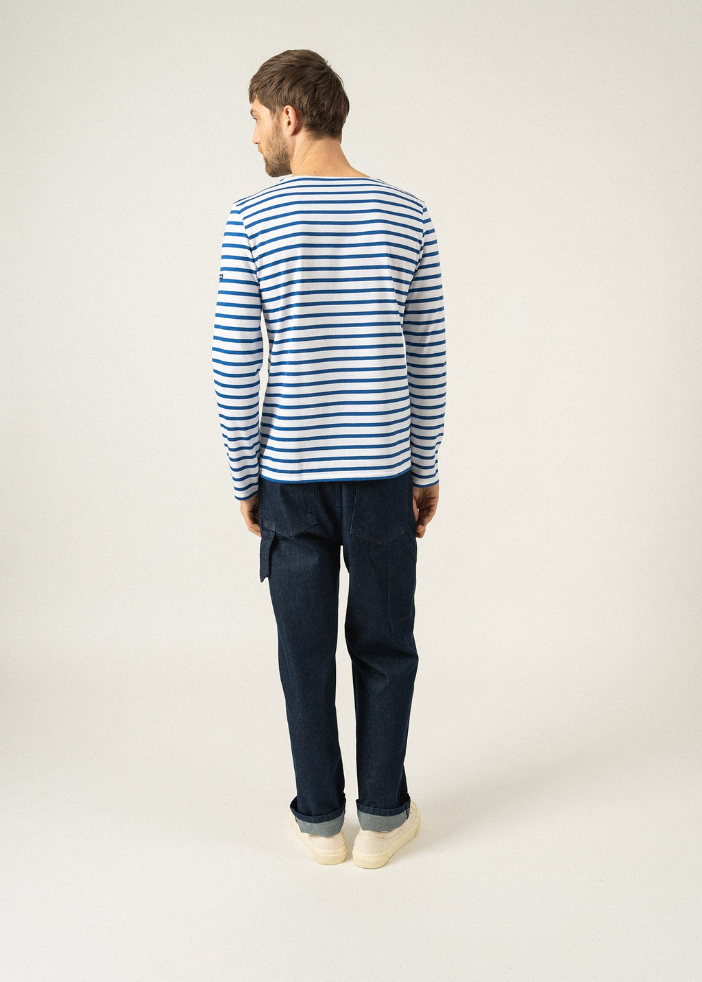 Saint James MINQUIERS MODERN - Authentic Breton Stripe Shirt | Soft Cotton | Men Fit (WHITE / ROYAL BLUE)