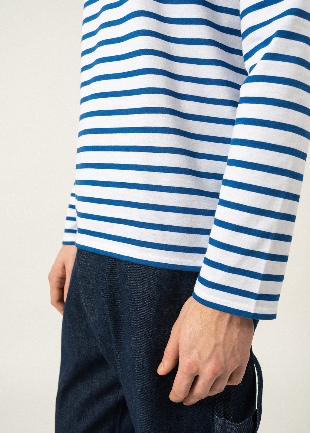 Saint James MINQUIERS MODERN - Authentic Breton Stripe Shirt | Soft Cotton | Men Fit (WHITE / ROYAL BLUE)