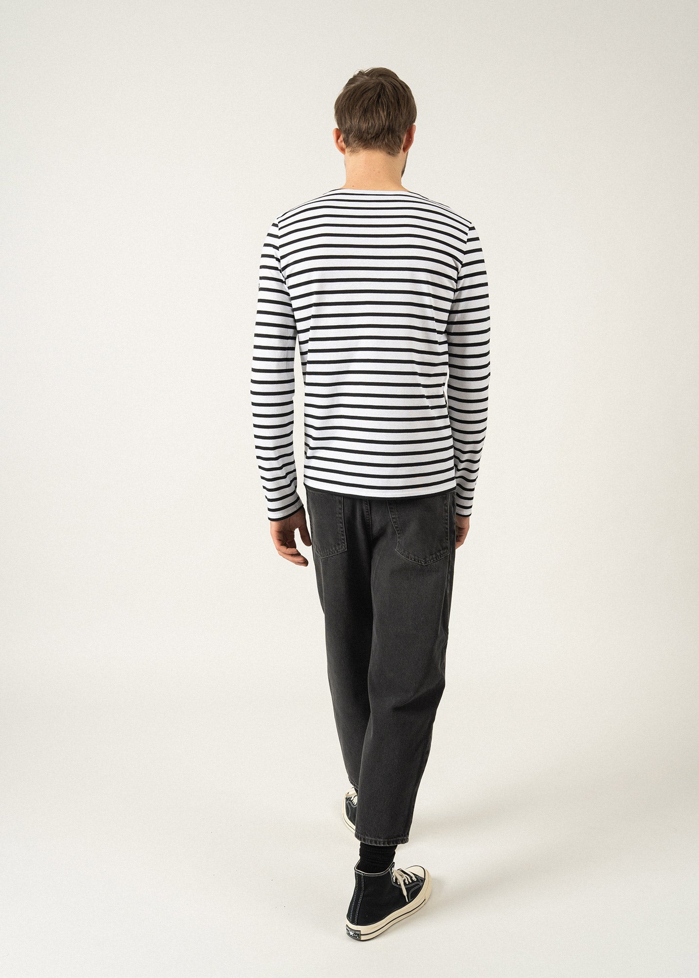 Saint James MINQUIERS MODERN - Authentic Breton Stripe Shirt | Soft Cotton | Men Fit (WHITE / BLACK)