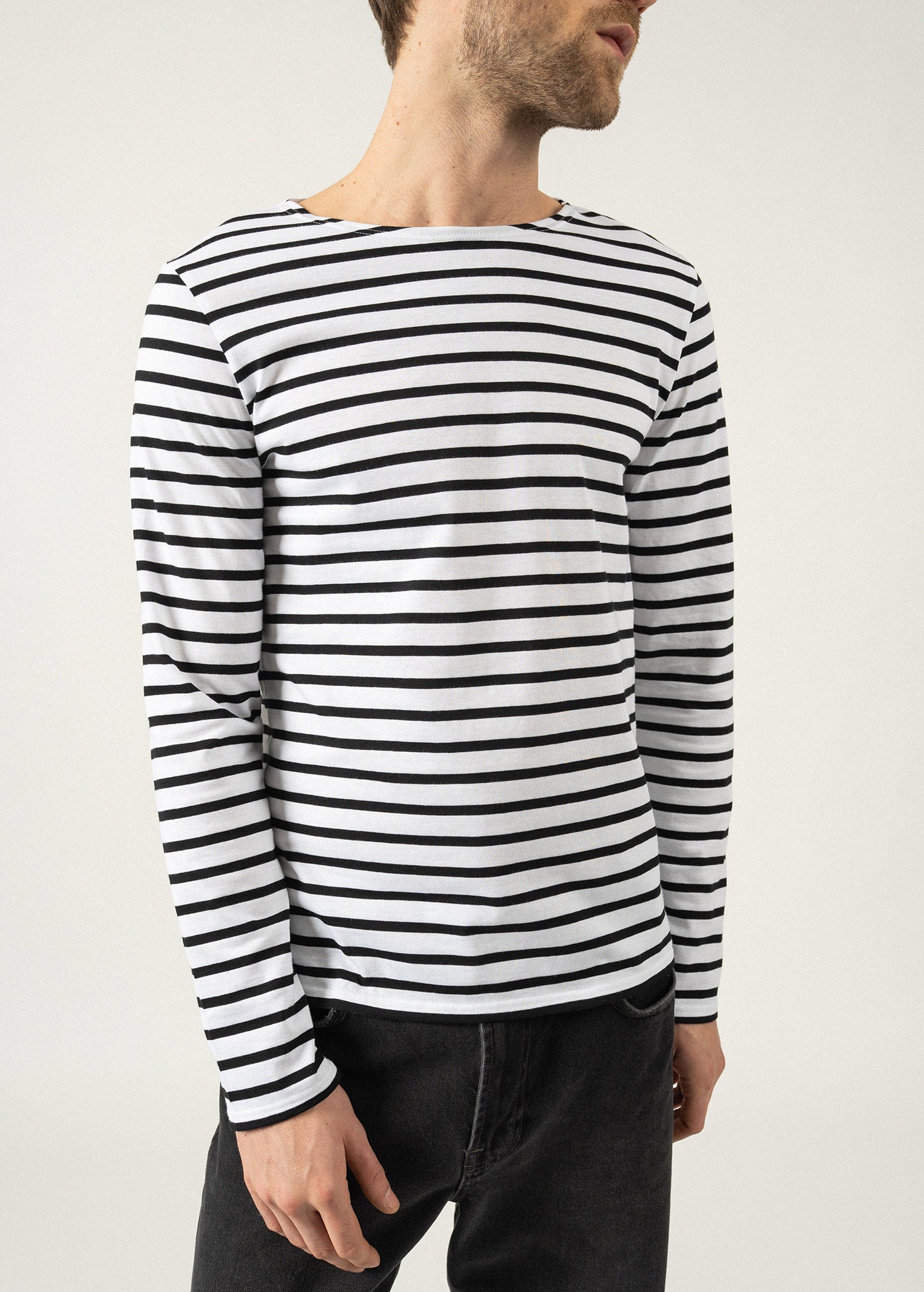 Saint James MINQUIERS MODERN - Authentic Breton Stripe Shirt | Soft Cotton | Men Fit (WHITE / BLACK)