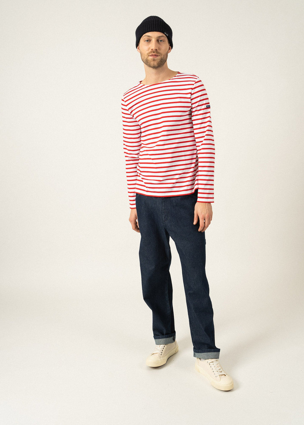 Saint James MINQUIERS MODERN - Authentic Breton Stripe Shirt | Soft Cotton | Men Fit (WHITE / RED)