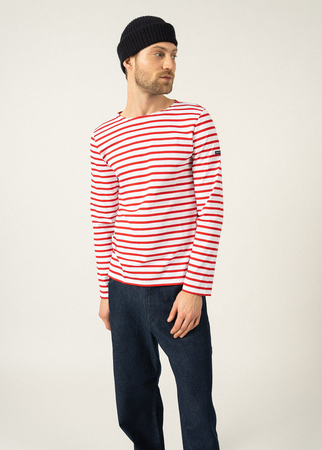 Saint James MINQUIERS MODERN - Authentic Breton Stripe Shirt | Soft Cotton | Men Fit (WHITE / RED)