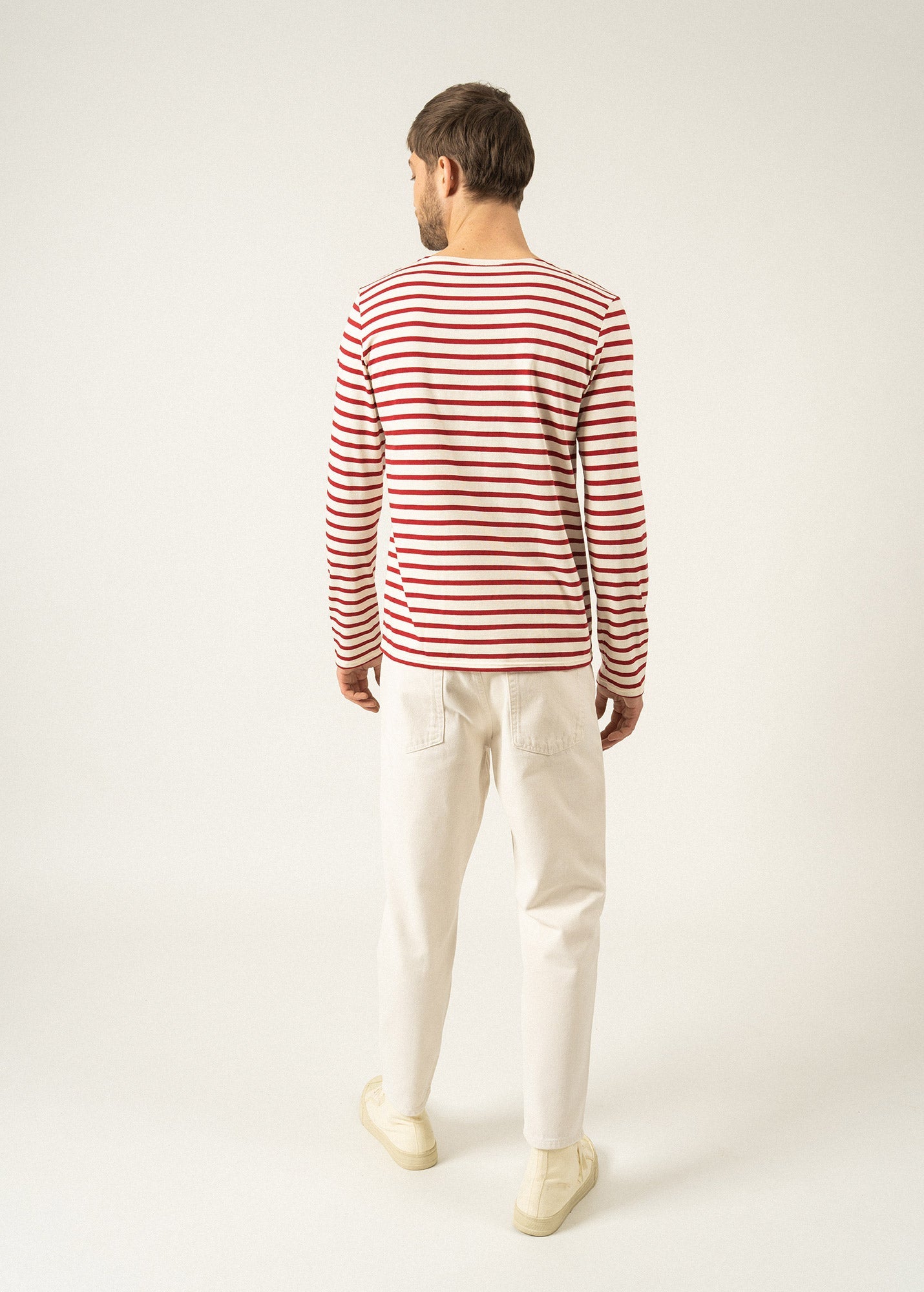 Saint James MINQUIERS MODERN - Authentic Breton Stripe Shirt | Soft Cotton | Men Fit (ECRU / MAROON)