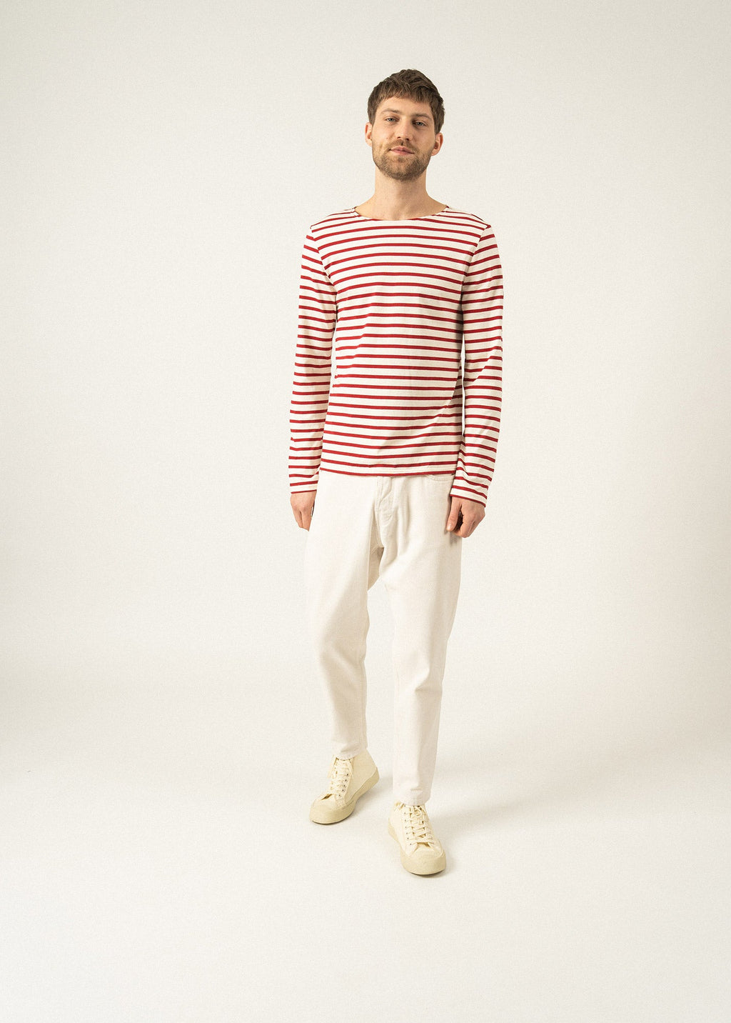 Saint James MINQUIERS MODERN - Authentic Breton Stripe Shirt | Soft Cotton | Men Fit (ECRU / MAROON)