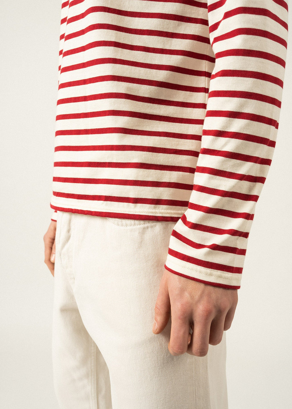 Saint James MINQUIERS MODERN - Authentic Breton Stripe Shirt | Soft Cotton | Men Fit (ECRU / MAROON)