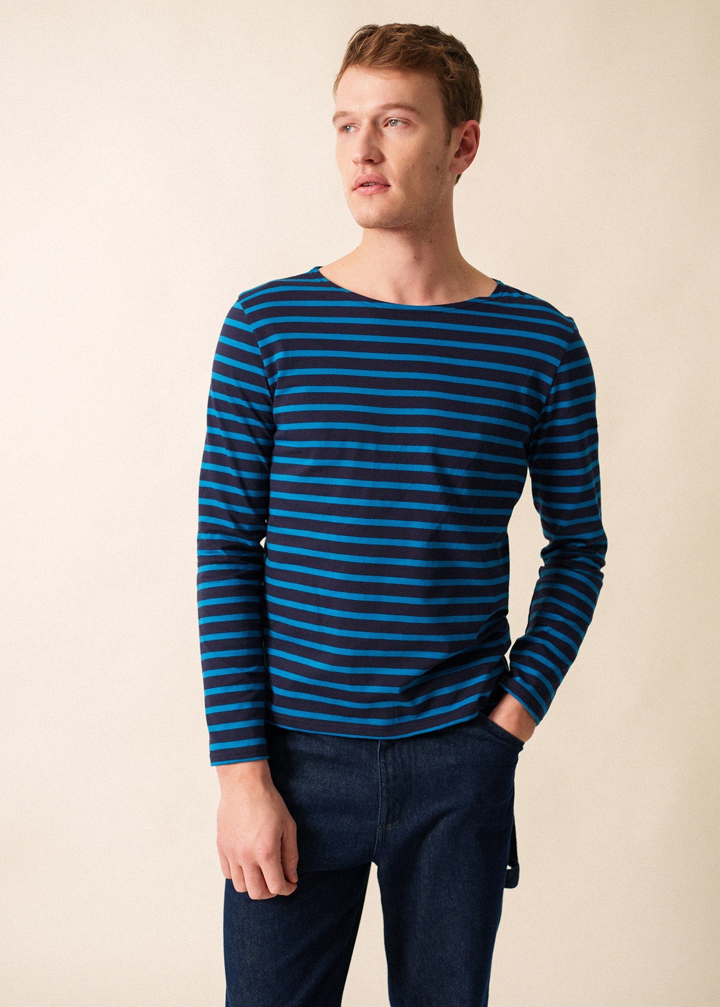 Saint James MINQUIERS MODERN - Authentic Breton Stripe Shirt | Soft Cotton | Men Fit (NAVY / DEEP TEAL)