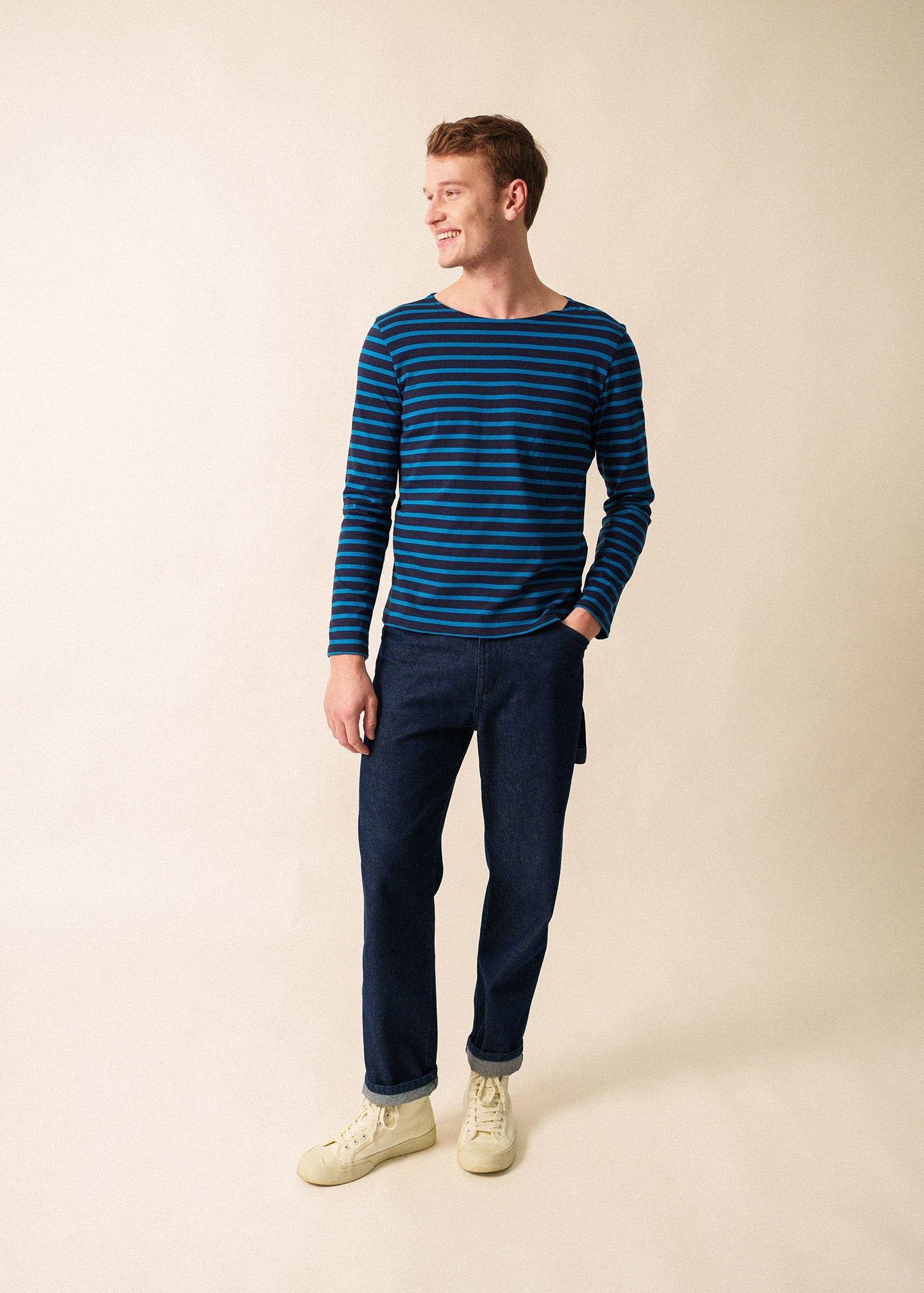 Saint James MINQUIERS MODERN - Authentic Breton Stripe Shirt | Soft Cotton | Men Fit (NAVY / DEEP TEAL)