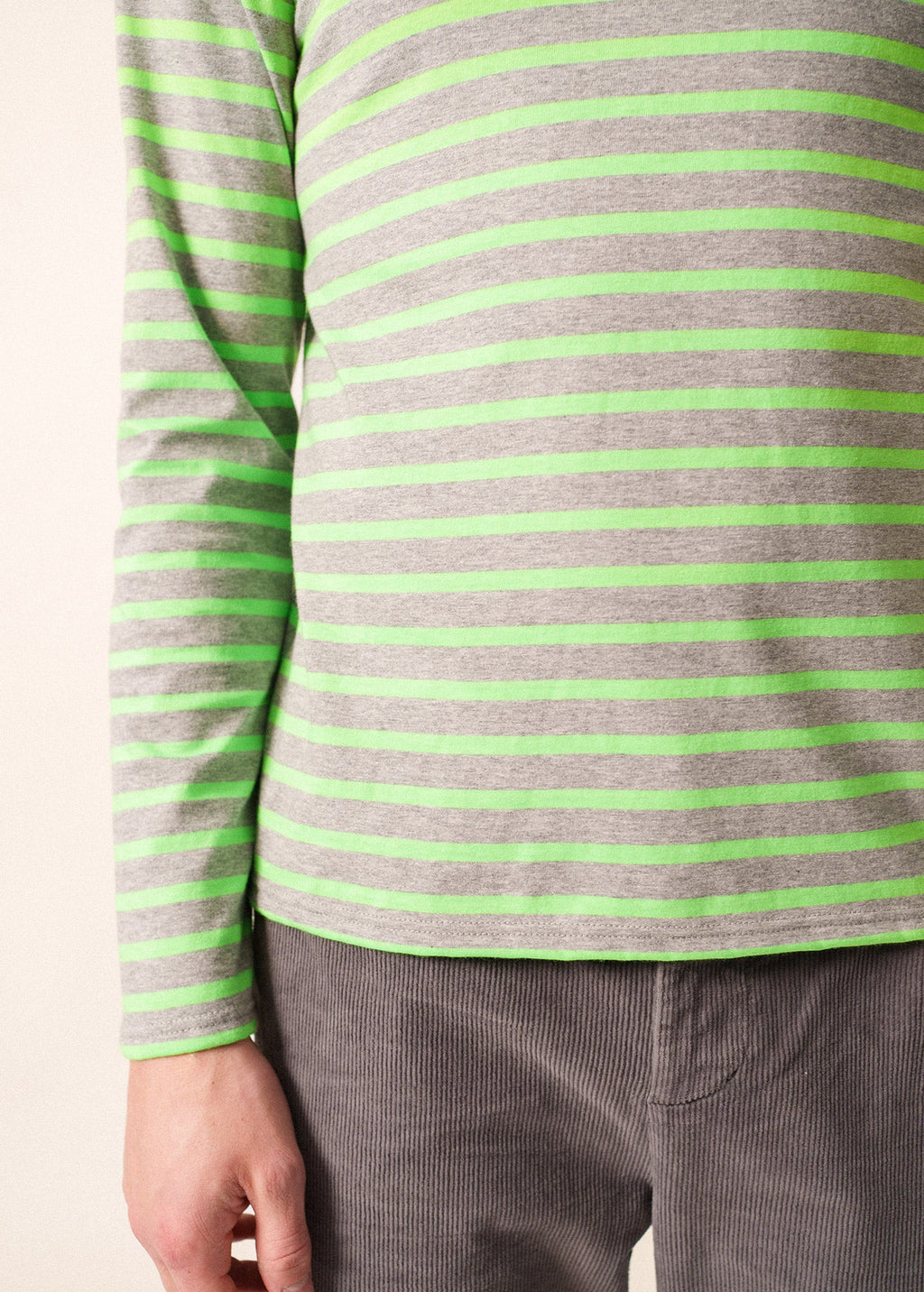 Saint James MINQUIERS MODERN - Authentic Breton Stripe Shirt | Soft Cotton | Men Fit (GRAY / NEON GREEN)