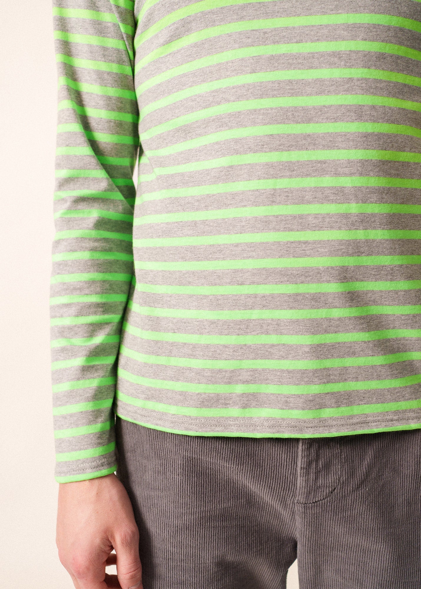 Saint James MINQUIERS MODERN - Authentic Breton Stripe Shirt | Soft Cotton | Men Fit (GRAY / NEON GREEN)