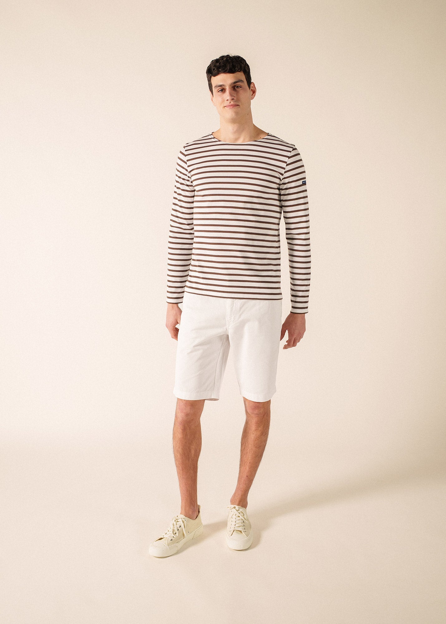 Saint James MINQUIERS MODERN Breton Shirt (WHITE / CHOCOLATE)