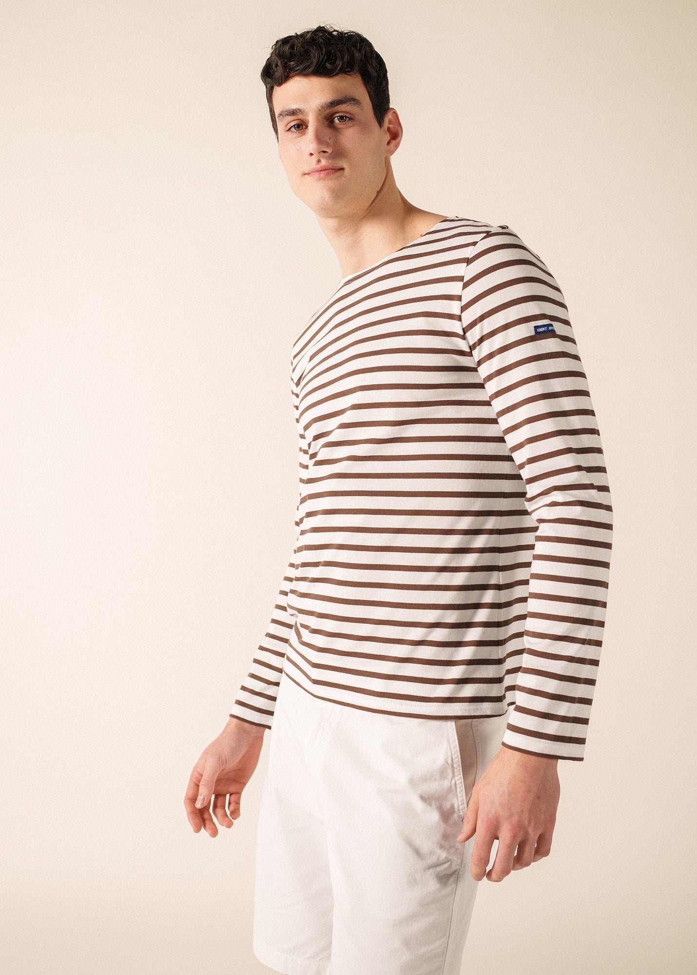 Saint James MINQUIERS MODERN Breton Shirt (WHITE / CHOCOLATE)