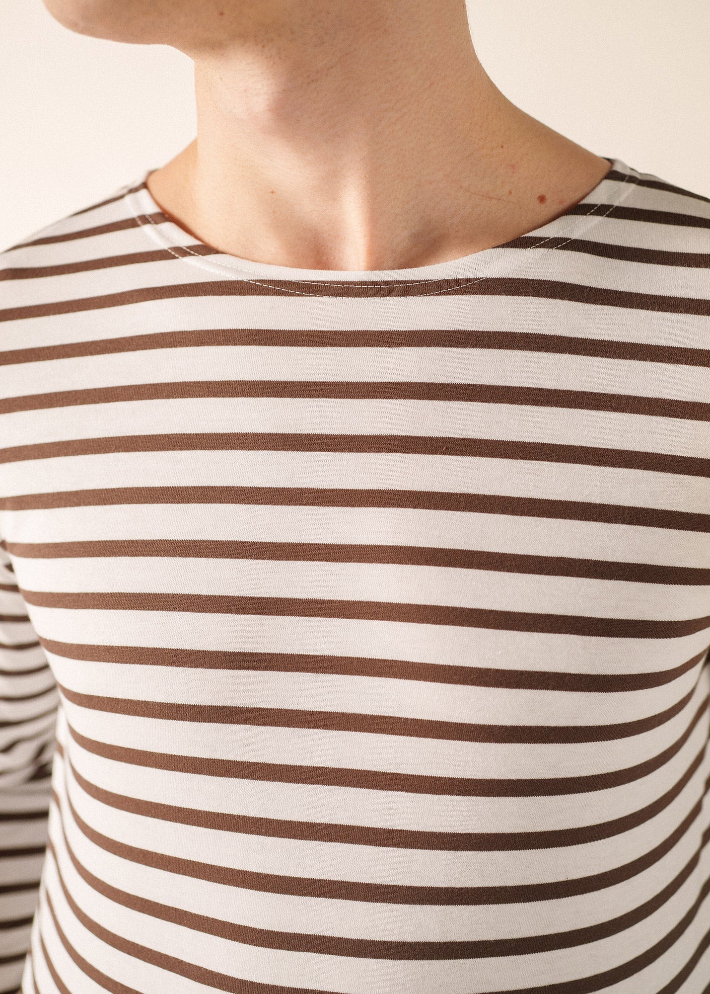 Saint James MINQUIERS MODERN Breton Shirt (WHITE / CHOCOLATE)