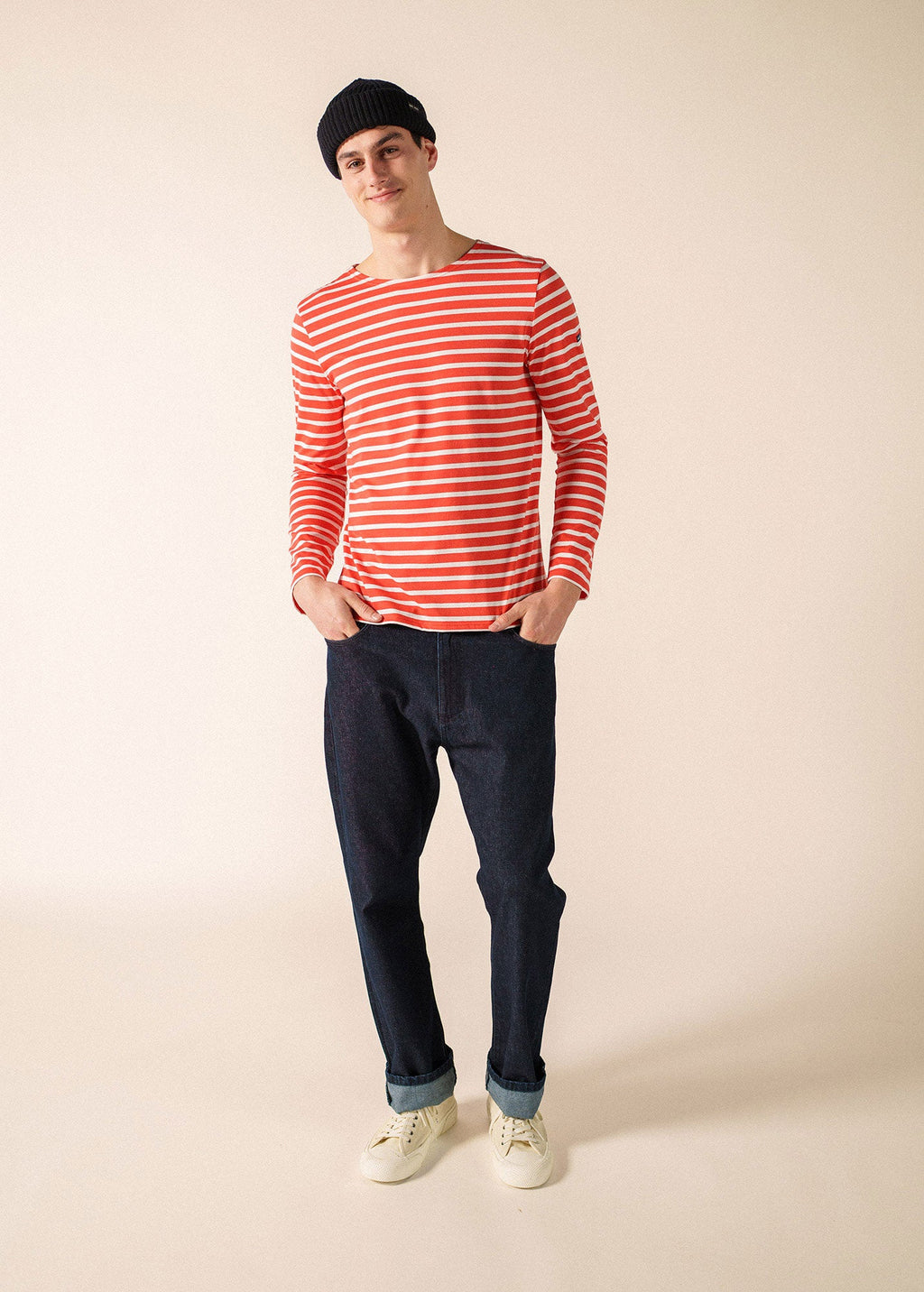 Saint James MINQUIERS MODERN Breton Shirt (POPPY RED / WHITE)