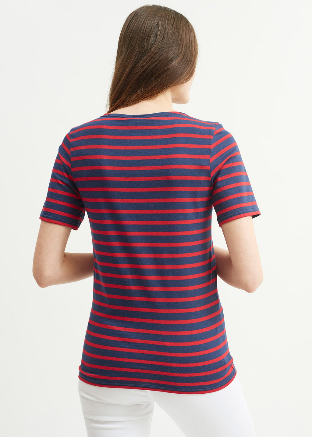 Saint James LEVANT MODERN - Breton Stripe Short Sleeve Shirt | Soft Cotton | Unisex Fit (NAVY / RED)