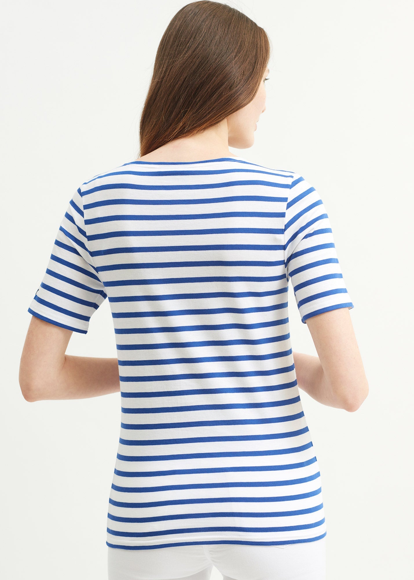 Saint James LEVANT MODERN - Breton Stripe Short Sleeve Shirt | Soft Cotton | Unisex Fit (WHITE / ROYAL BLUE)
