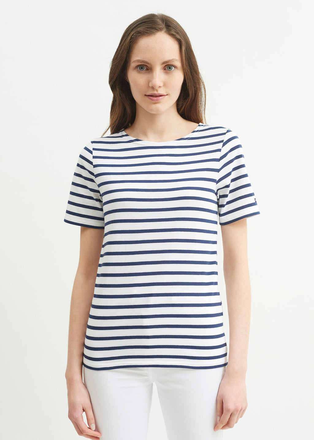 Saint James LEVANT MODERN - Breton Stripe Short Sleeve Shirt | Soft Cotton | Unisex Fit (WHITE / NAVY)