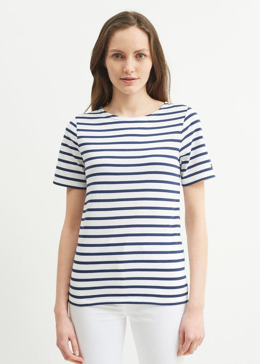 Saint James Levant Modern Breton Stripe Short Sleeve Shirt Soft Cotton Unisex Fit White Navy