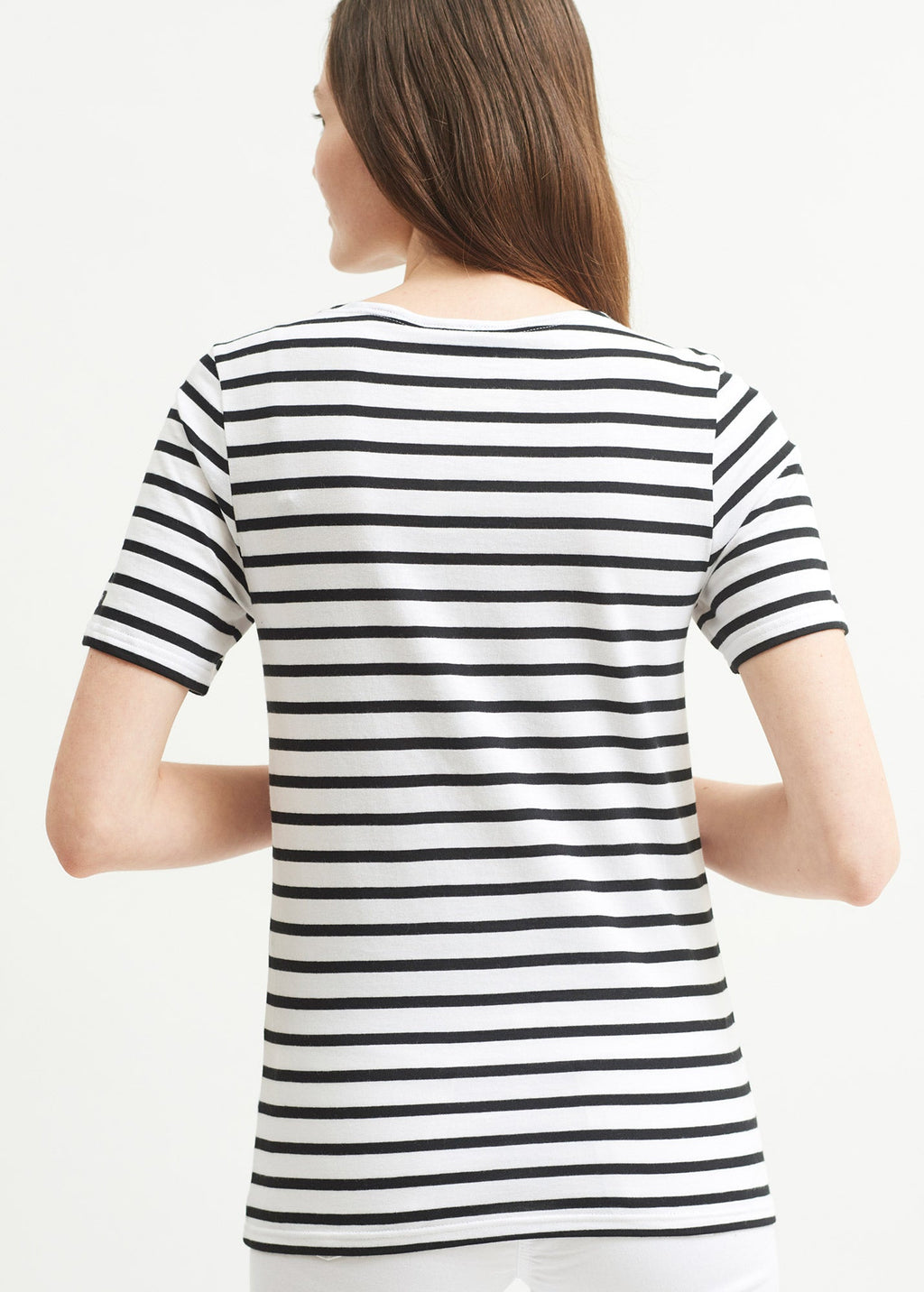 Saint James LEVANT MODERN - Breton Stripe Short Sleeve Shirt | Soft Cotton | Unisex Fit (WHITE / BLACK)