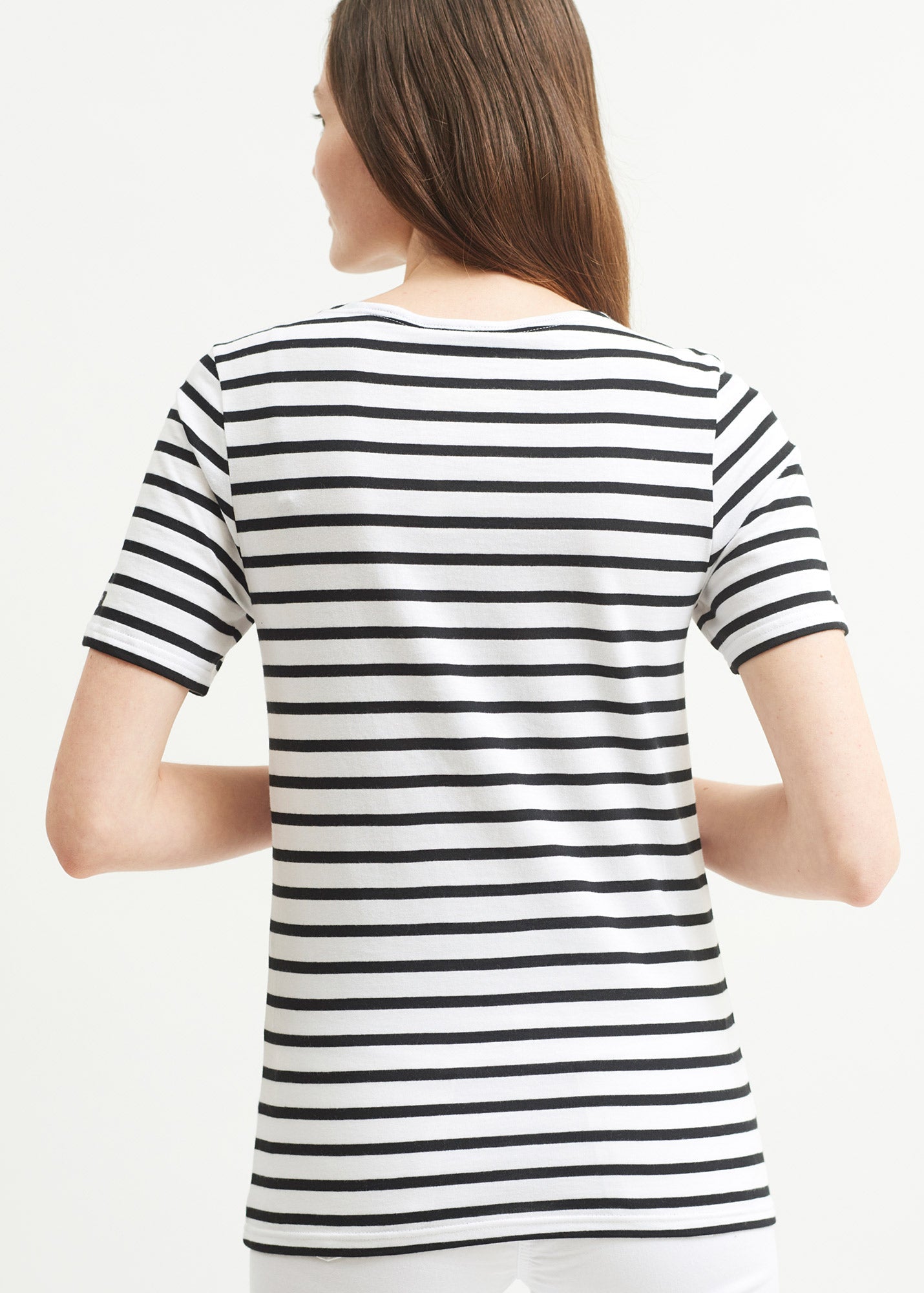 Saint James LEVANT MODERN - Breton Stripe Short Sleeve Shirt | Soft Cotton | Unisex Fit (WHITE / BLACK)