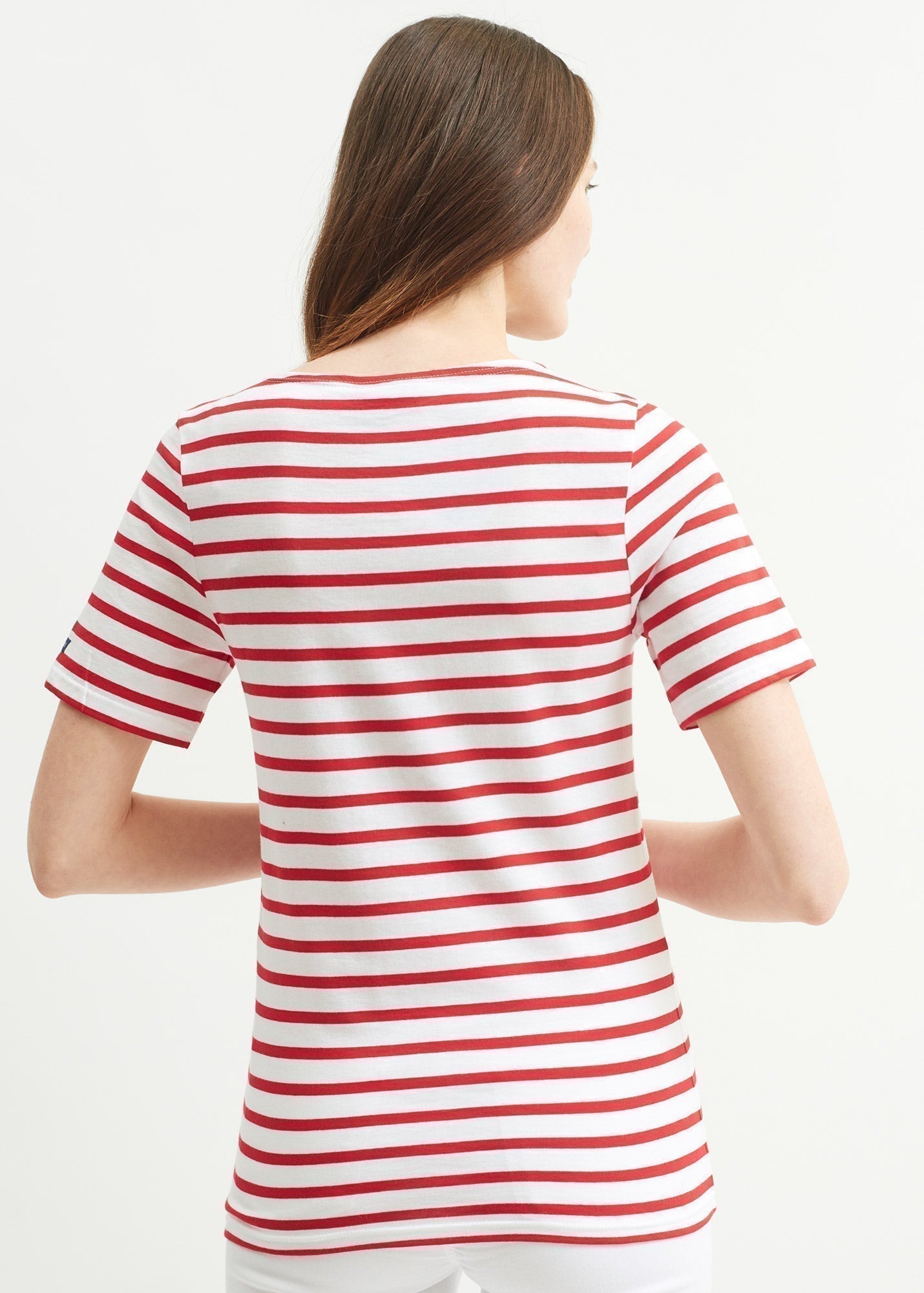 Saint James Levant Modern Breton Stripe Short Sleeve Shirt Soft Cotton Unisex Fit White Red