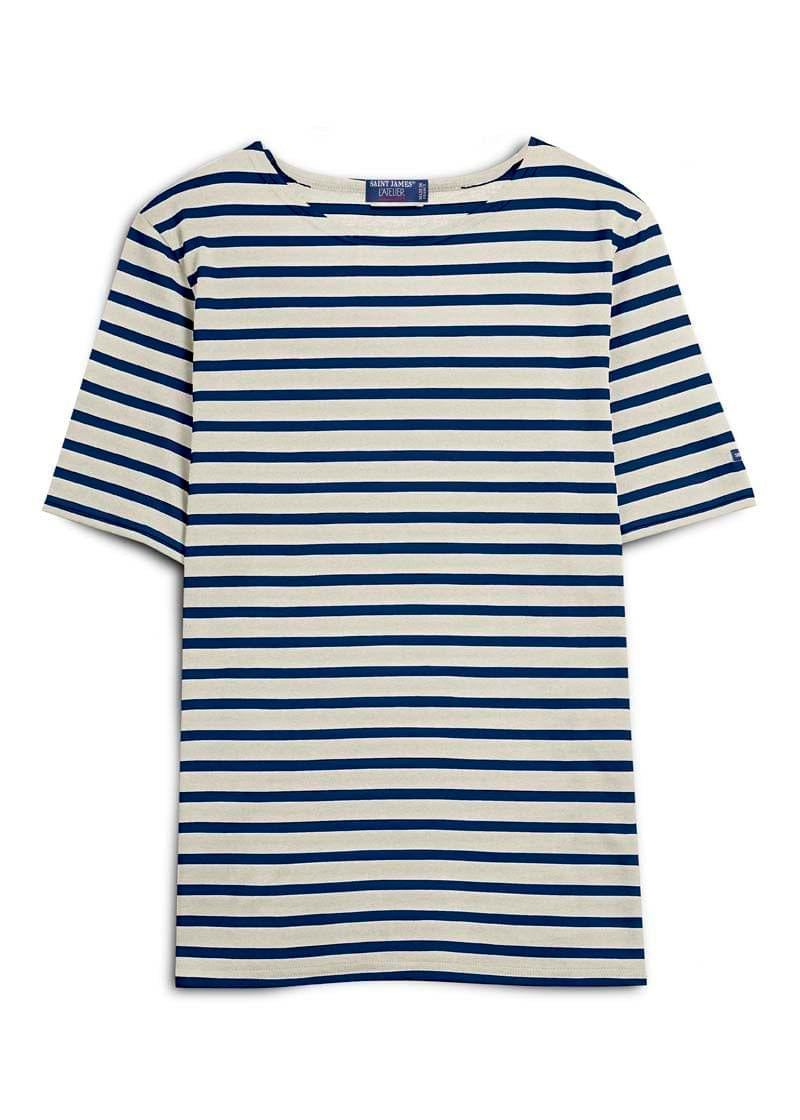 Saint James LEVANT MODERN - Breton Stripe Short Sleeve Shirt | Soft Cotton | Unisex Fit (ECRU / NAVY)