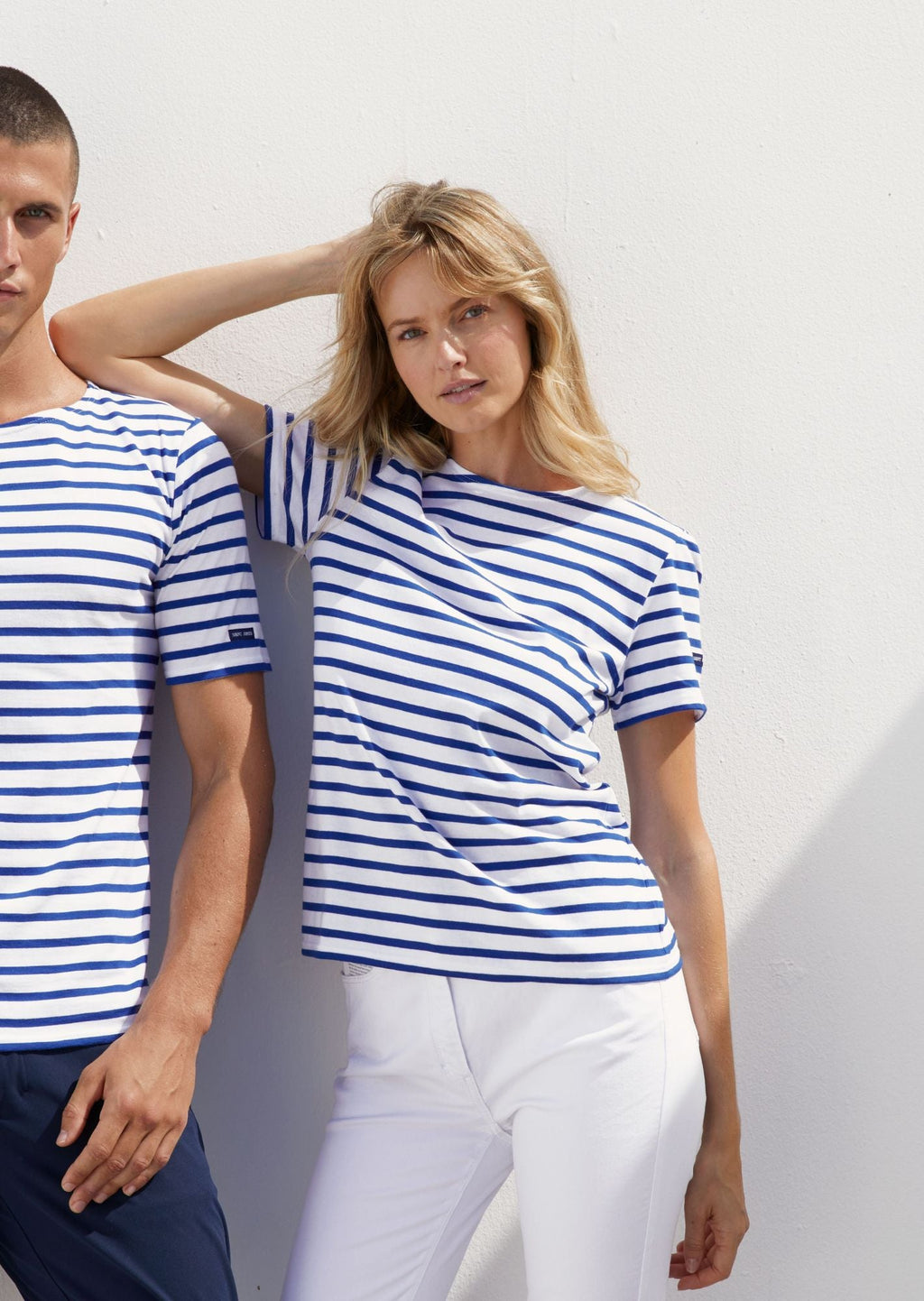 Saint James LEVANT MODERN - Breton Stripe Short Sleeve Shirt | Soft Cotton | Unisex Fit (WHITE / ROYAL BLUE)