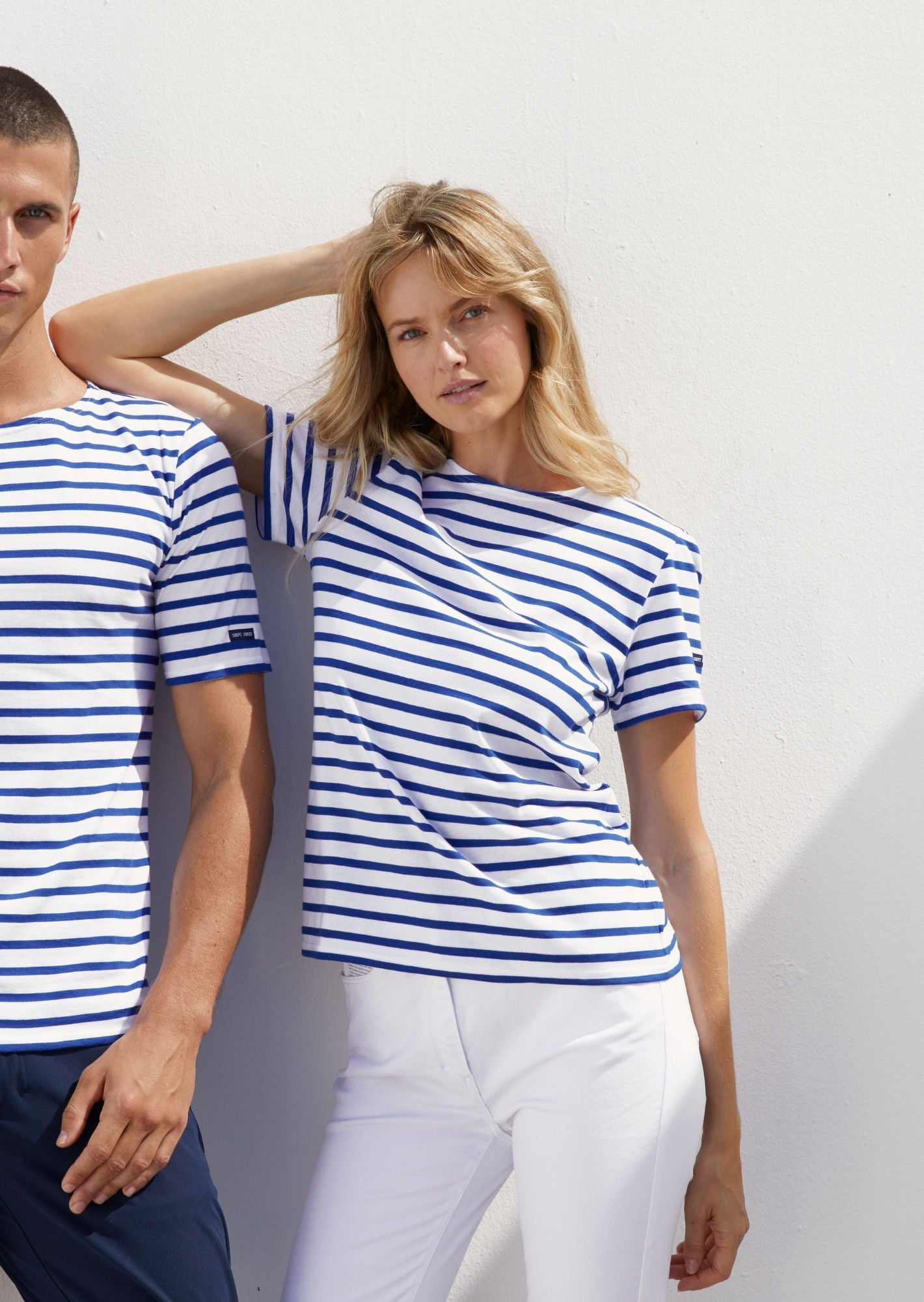 Saint James LEVANT MODERN - Breton Stripe Short Sleeve Shirt | Soft Cotton | Unisex Fit (WHITE / ROYAL BLUE)