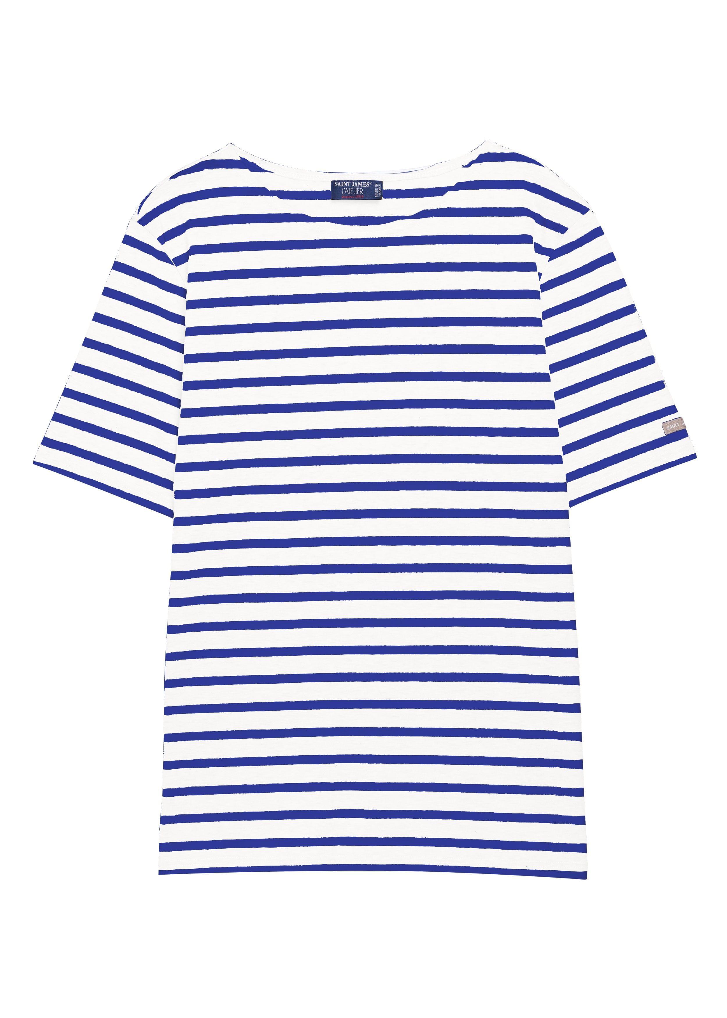 Saint James LEVANT MODERN - Breton Stripe Short Sleeve Shirt | Soft Cotton | Unisex Fit (WHITE / ROYAL BLUE)