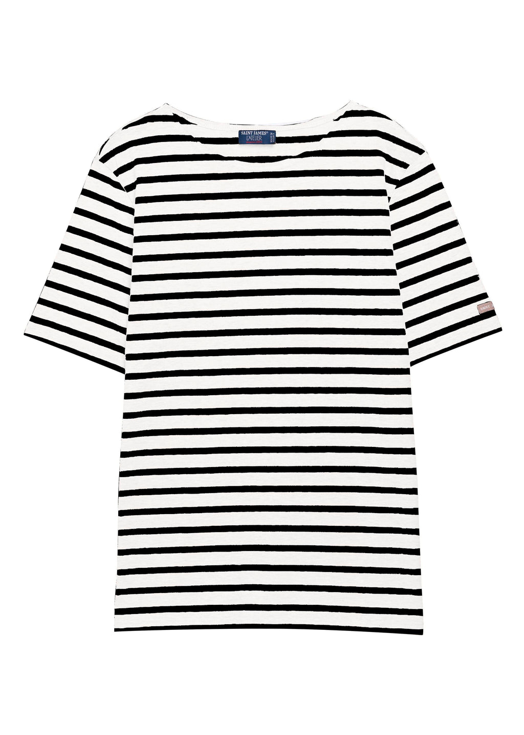 Saint James LEVANT MODERN - Breton Stripe Short Sleeve Shirt | Soft Cotton | Unisex Fit (WHITE / BLACK)