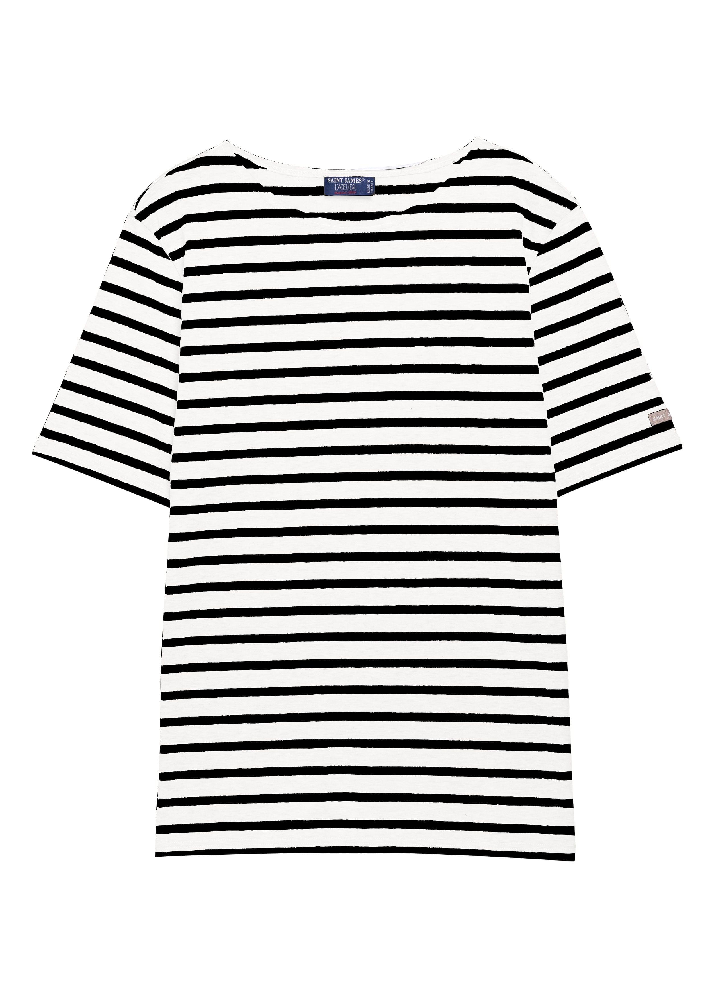 Saint James LEVANT MODERN - Breton Stripe Short Sleeve Shirt | Soft Cotton | Unisex Fit (WHITE / BLACK)