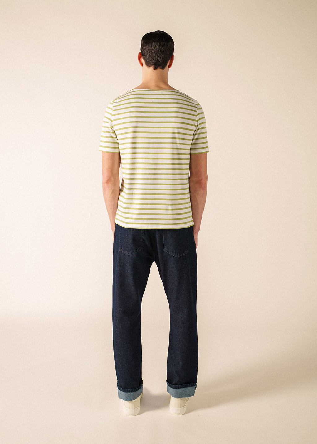 Saint James LEVANT MODERN Breton Shirt (WHITE / SAGE OLIVE)