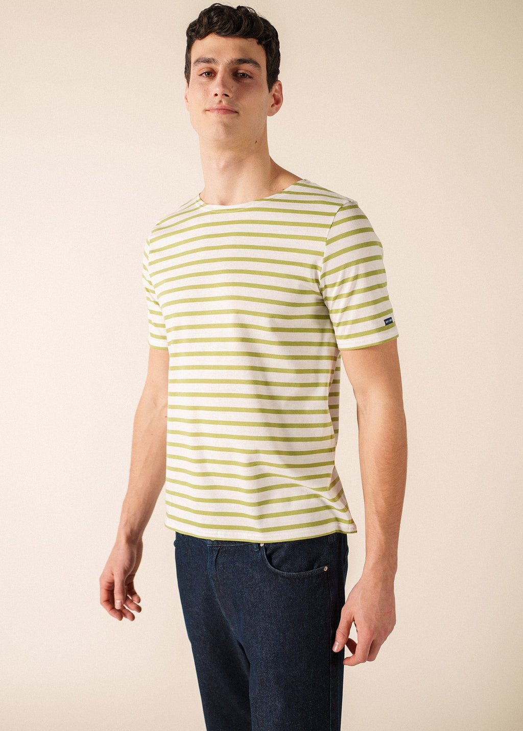 Saint James LEVANT MODERN Breton Shirt (WHITE / SAGE OLIVE)
