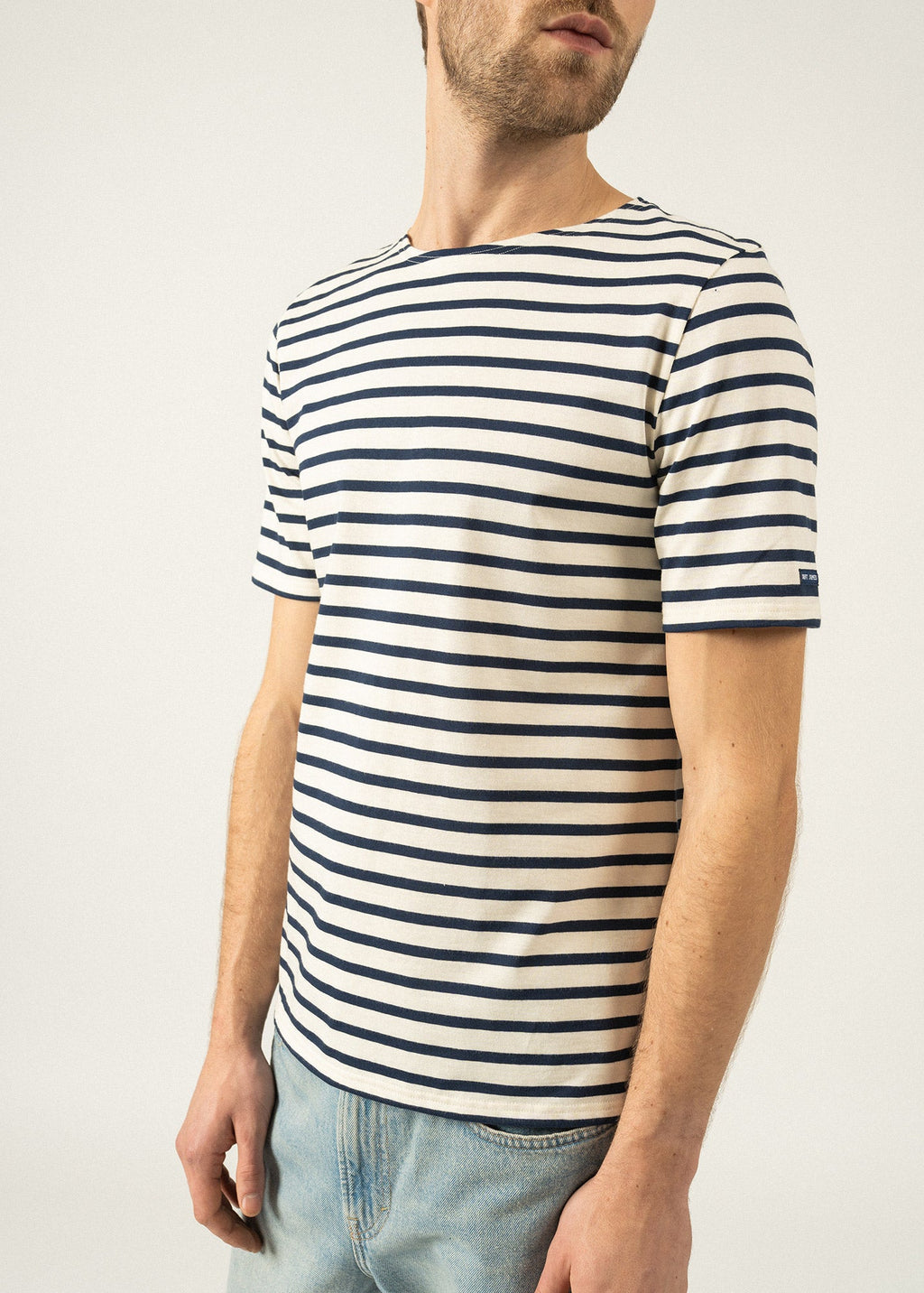 Saint James LEVANT MODERN - Breton Stripe Short Sleeve Shirt | Soft Cotton | Unisex Fit (ECRU / NAVY)
