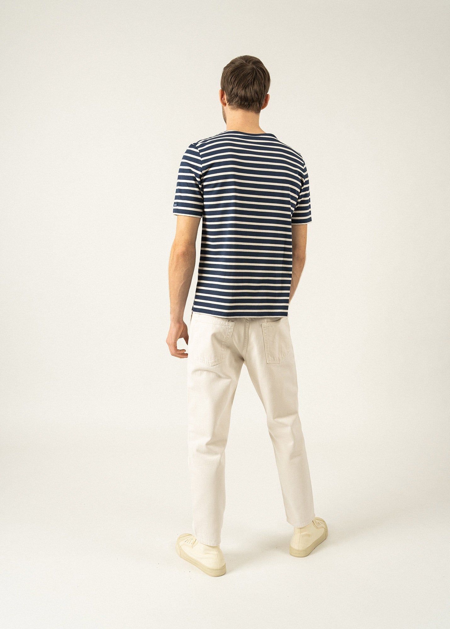 Saint James Levant Modern Breton Stripe Short Sleeve Shirt Soft Cotton Unisex Fit Navy Ecru