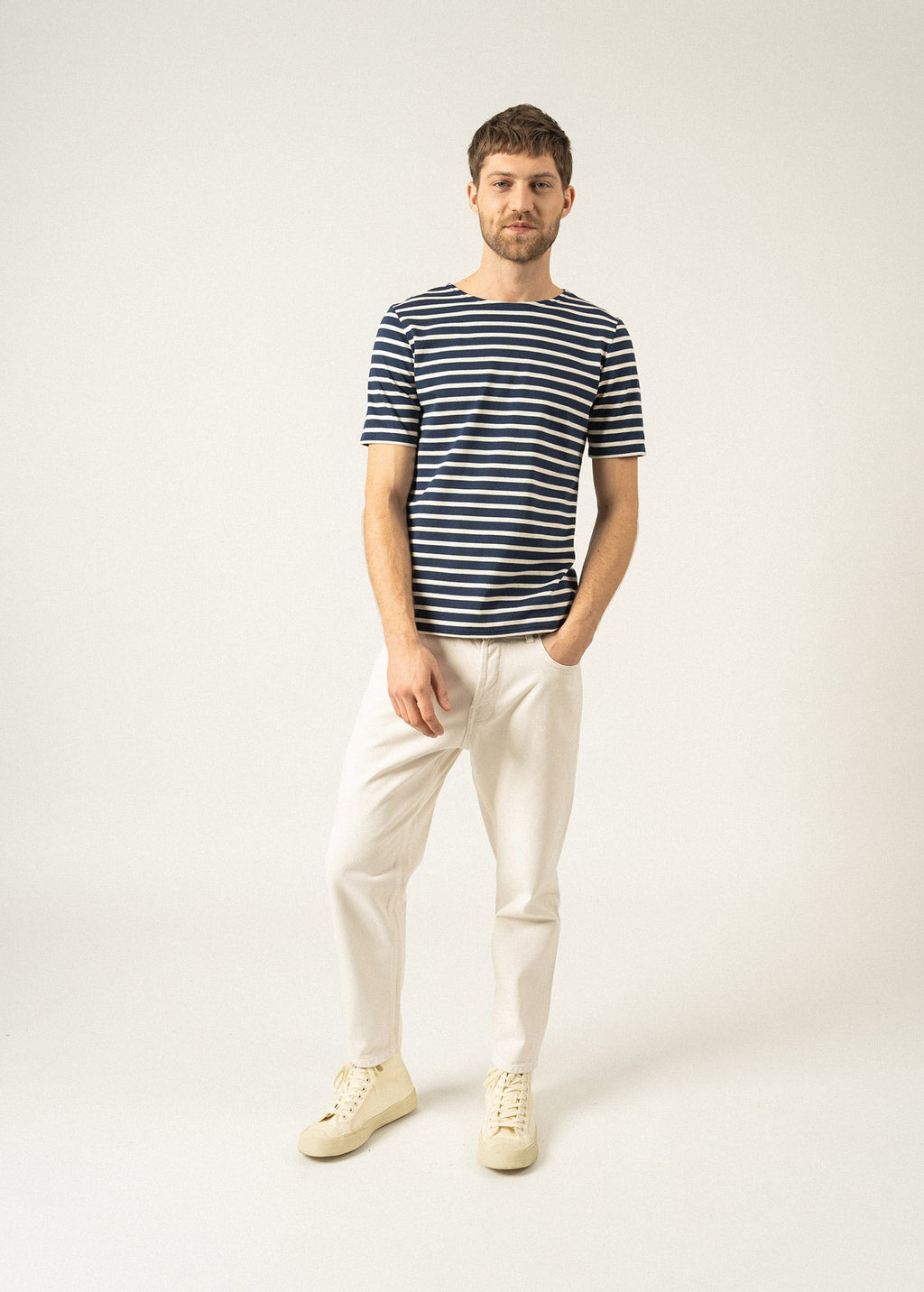 Saint James LEVANT MODERN - Breton Stripe Short Sleeve Shirt | Soft Cotton | Unisex Fit (NAVY / ECRU)