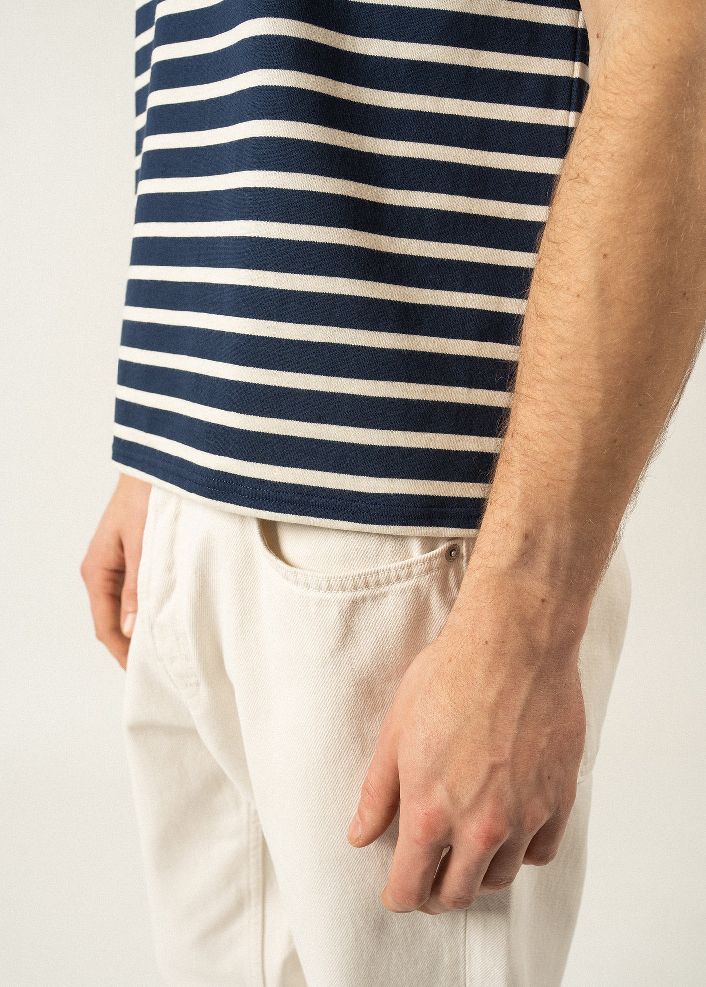 Saint James Levant Modern Breton Stripe Short Sleeve Shirt Soft Cotton Unisex Fit Navy Ecru