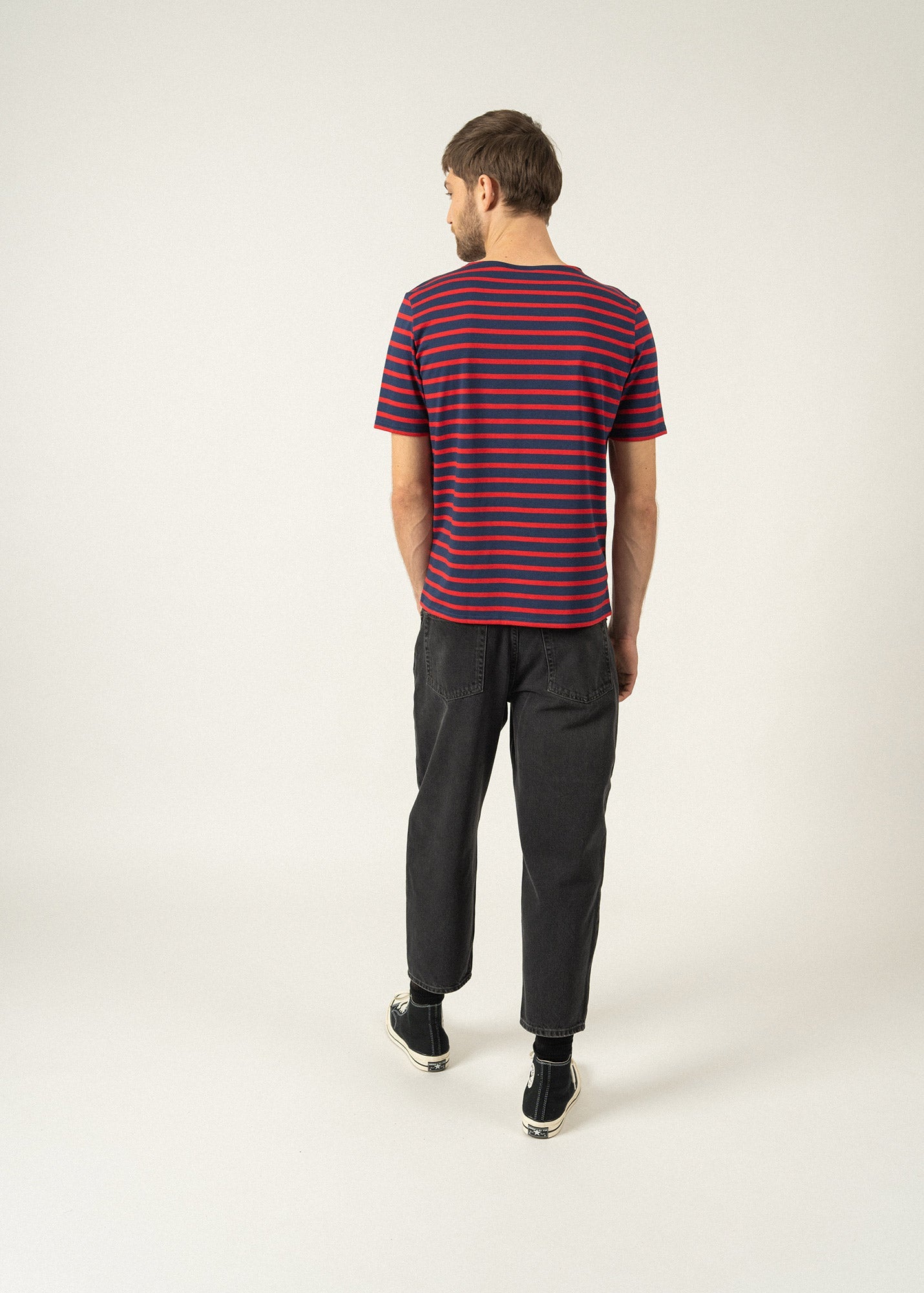 Saint James LEVANT MODERN - Breton Stripe Short Sleeve Shirt | Soft Cotton | Unisex Fit (NAVY / RED)