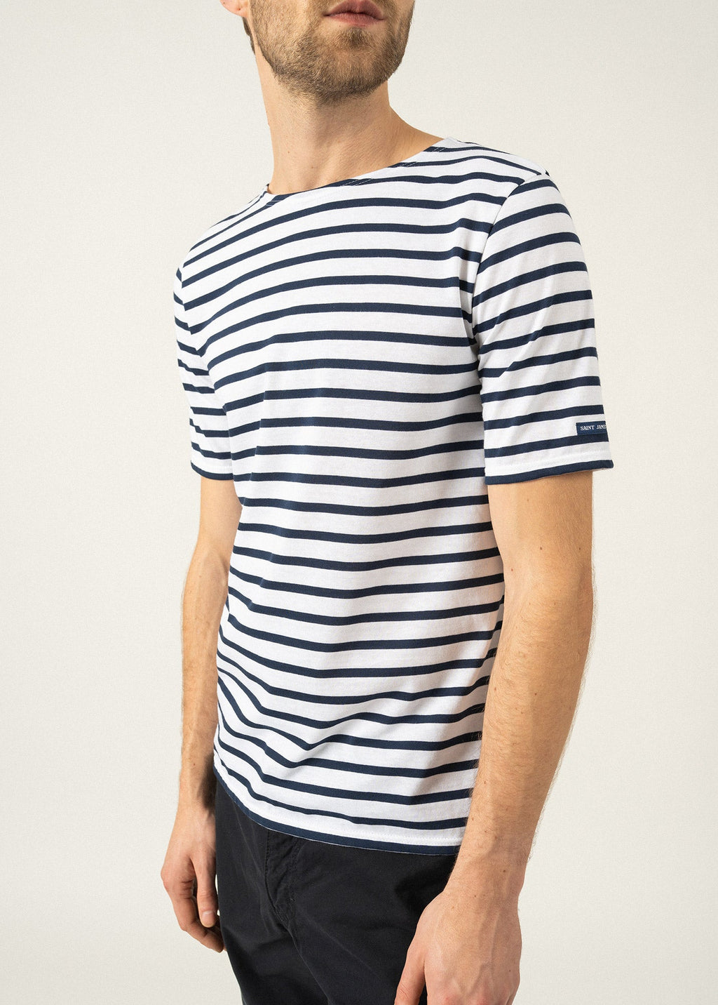 Saint James LEVANT MODERN - Breton Stripe Short Sleeve Shirt | Soft Cotton | Unisex Fit (WHITE / NAVY)