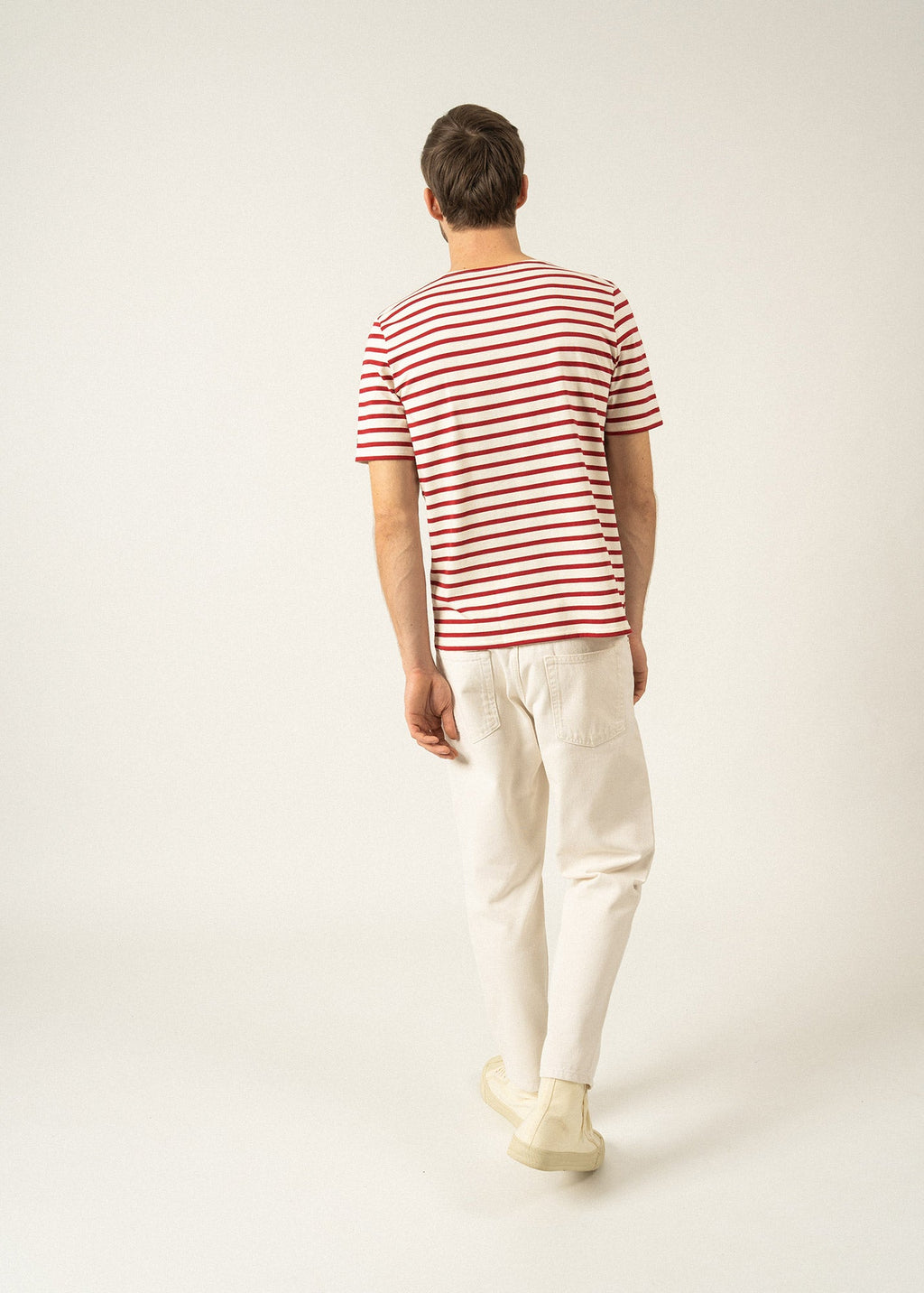 Saint James LEVANT MODERN - Breton Stripe Short Sleeve Shirt | Soft Cotton | Unisex Fit (ECRU / MAROON)