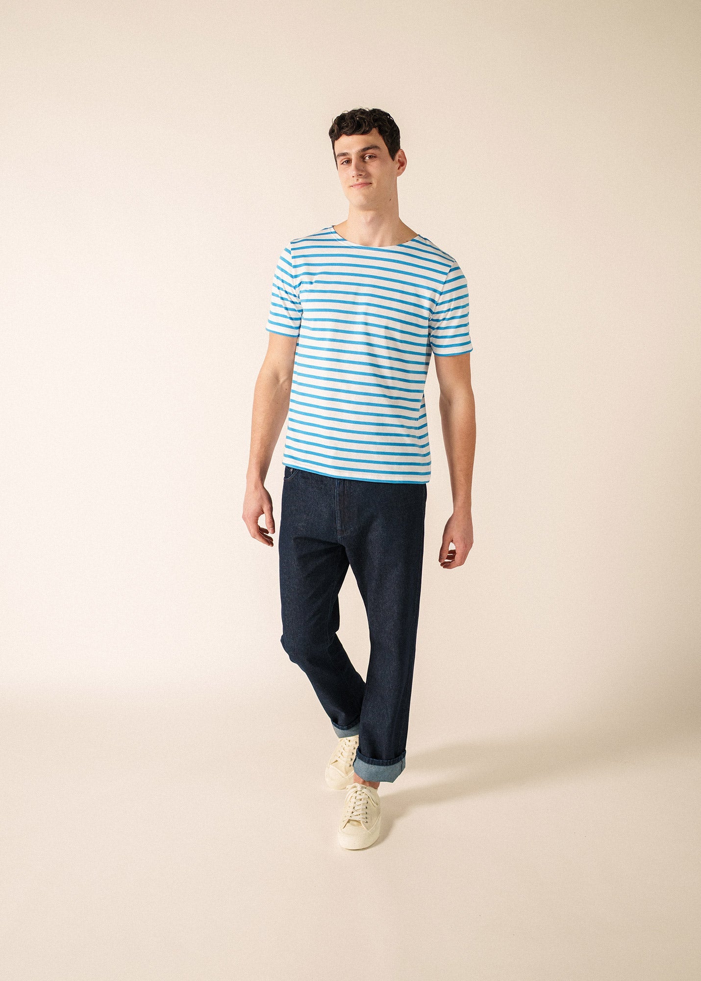 Saint James LEVANT MODERN Breton Shirt (WHITE / CAPRI BLUE)