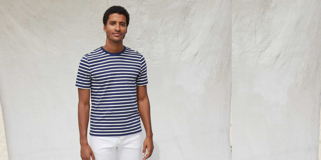 Saint James PLOUIDER - Breton T-Shirt for Men | Crew Neck | 100% Cotton (NAVY / ECRU)