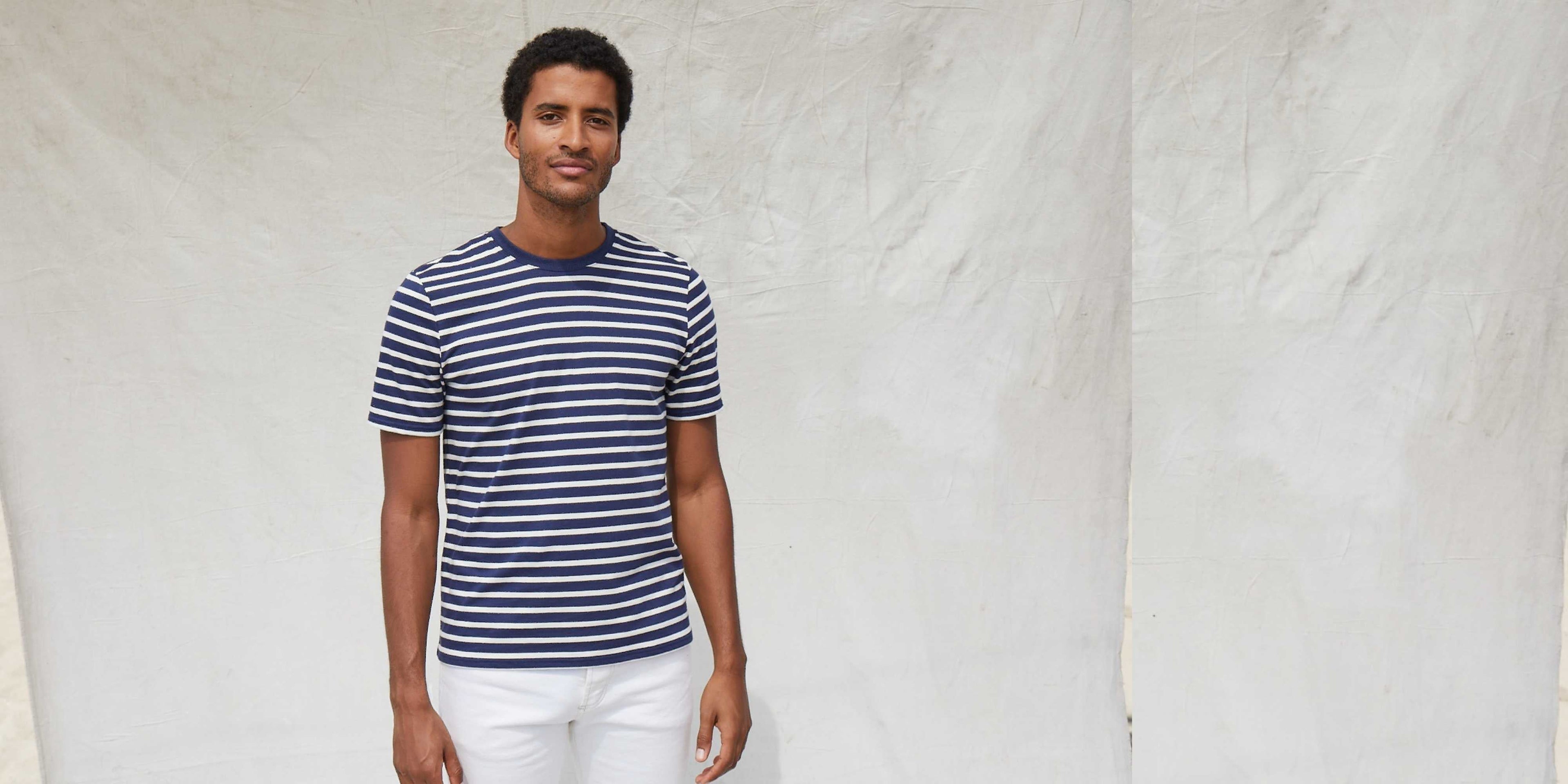 Saint James PLOUIDER - Breton T-Shirt for Men | Crew Neck | 100% Cotton (NAVY / ECRU)