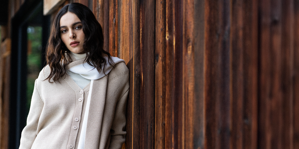 Saint James AOSTE - V-Neck Purl Knit Cardigan for Women (BEIGE)