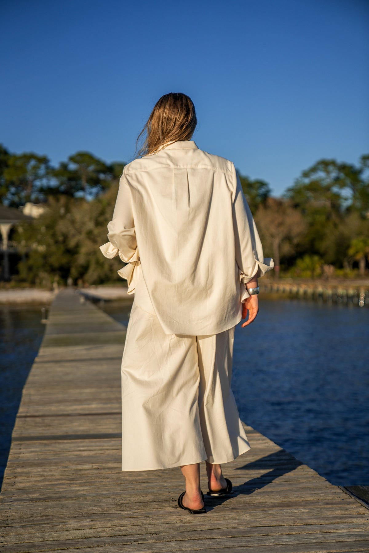 The Ansea Twill Wide Leg Pant - Bone White