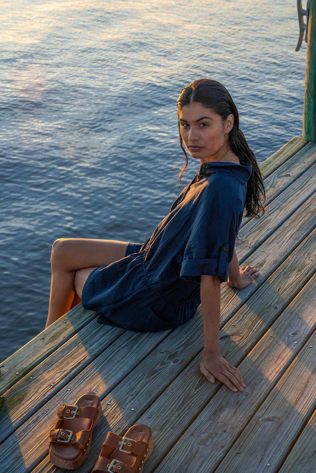 The Ansea Gauze Summer Suit - Navy