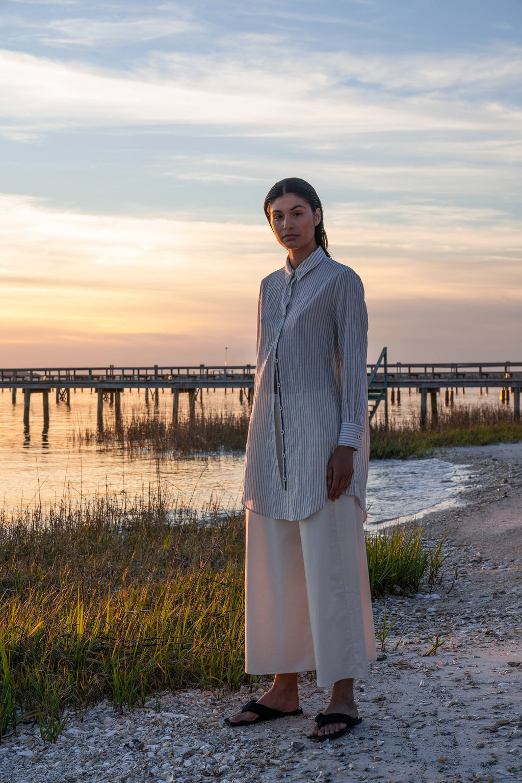 The Ansea Gauze Button Down Dress - White