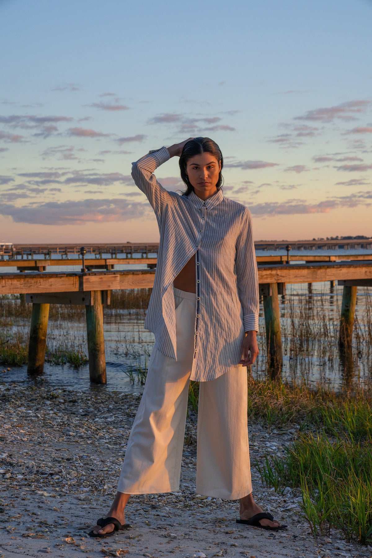 The Ansea Twill Wide Leg Pant - Bone White
