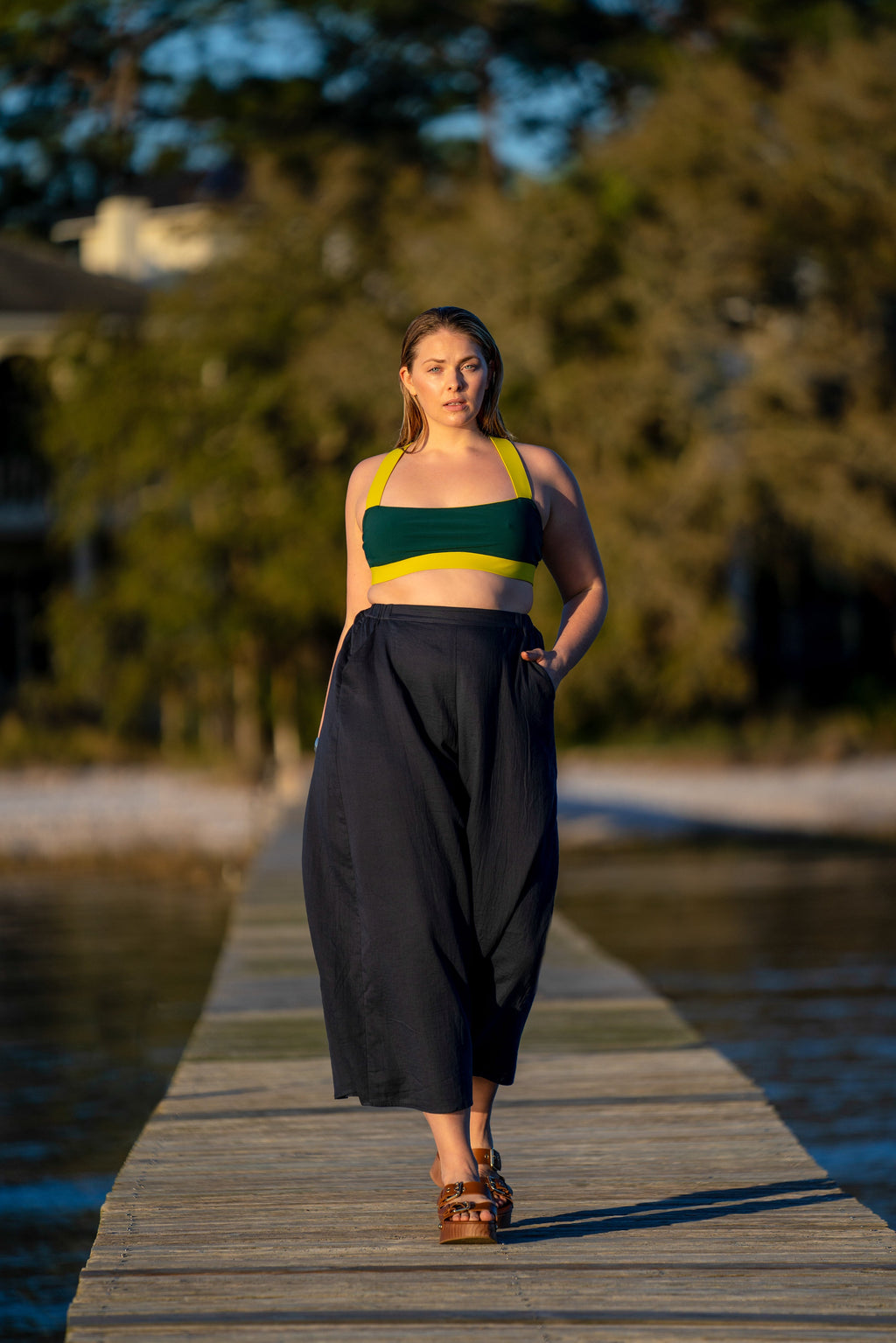 The Ansea Gauze Wide Leg Pant - Navy