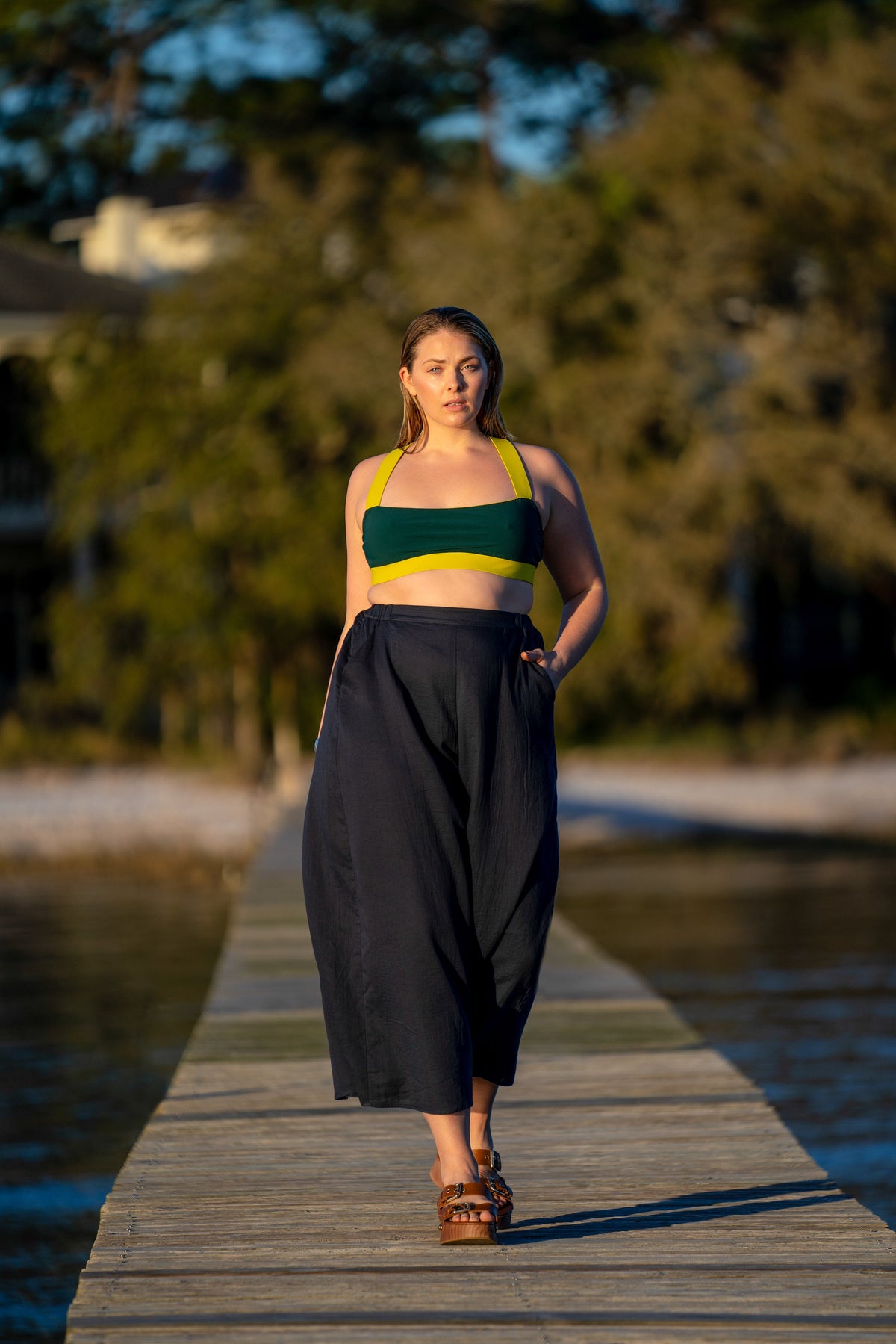The Ansea Gauze Wide Leg Pant - Navy