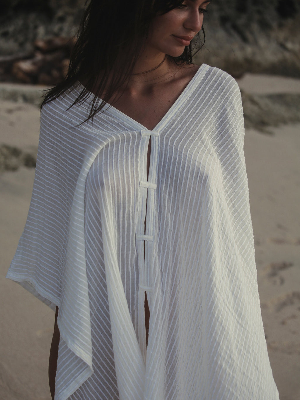 The Handloom Ava Kimono White Stripes